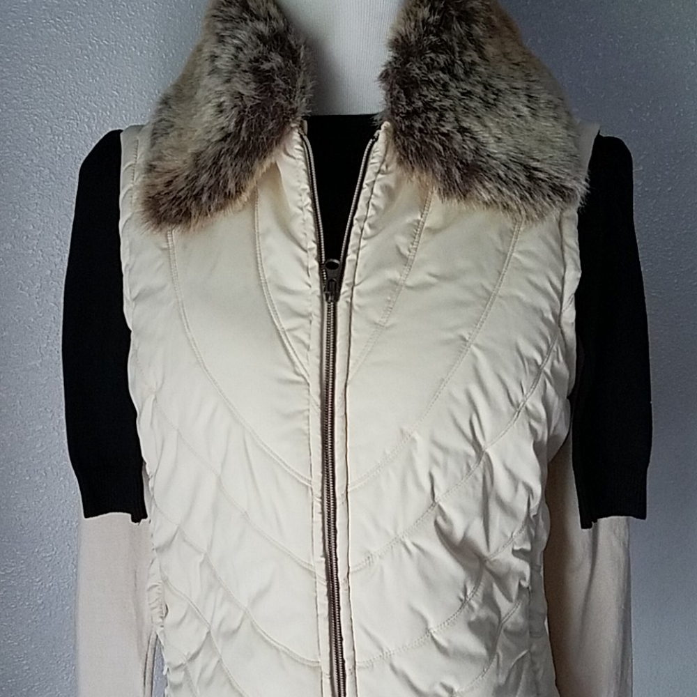 Puffer Vest Removable Collar Faux Fur